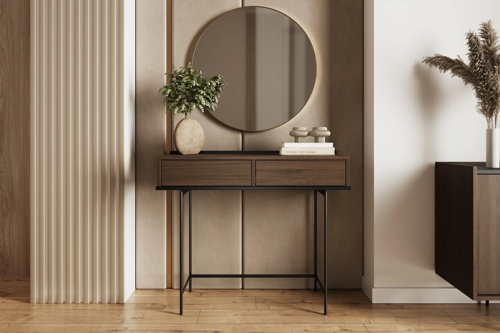 Zenar konzolasztal 100 cm fiókos - elegáns dió / fekete