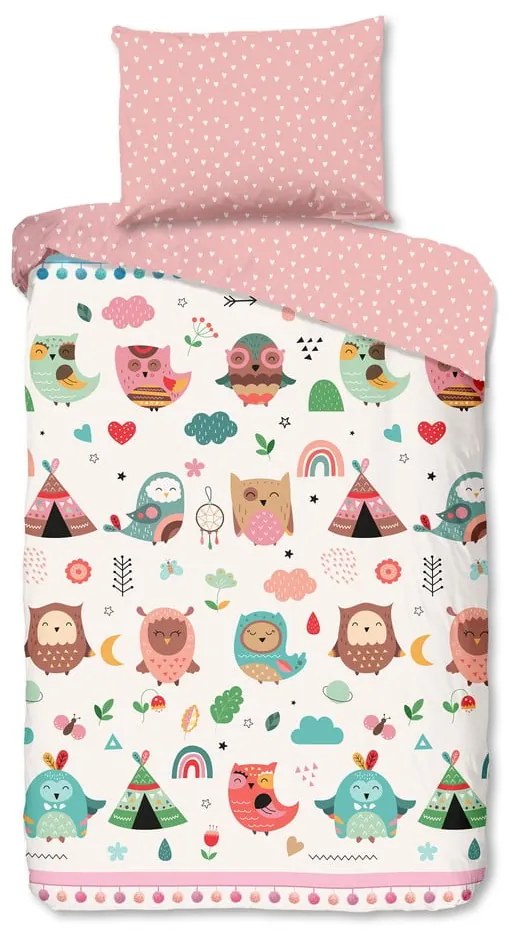 Rózsaszín egyszemélyes pamut gyerek ágyneműhuzat 140x200 cm Wise – Good Morning