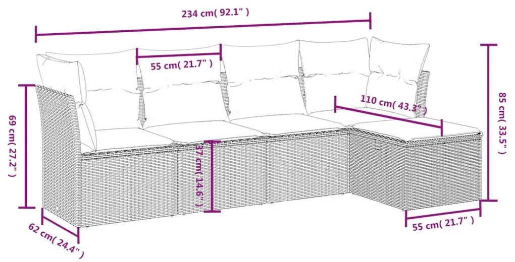 5 részes barna polyrattan kerti ülőgarnitúra párnával