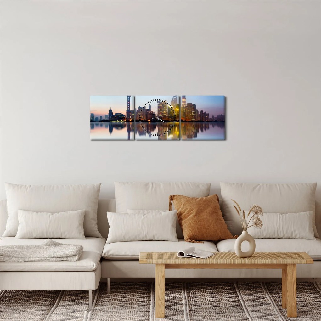 Egy kép a reggeli égboltról Sanghaj felett (órával) (90x30 cm)