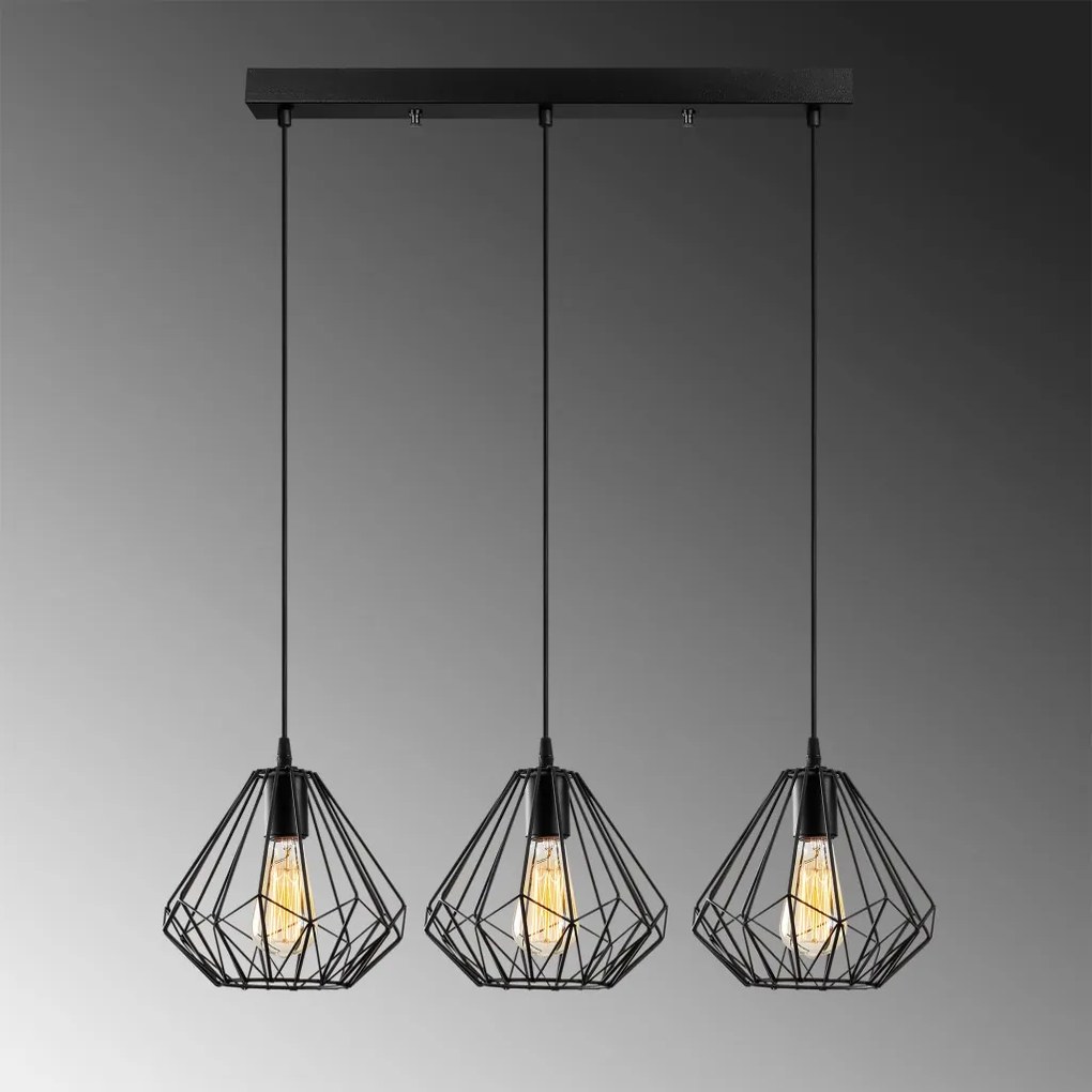 Berceste függőlámpa 3x, fekete