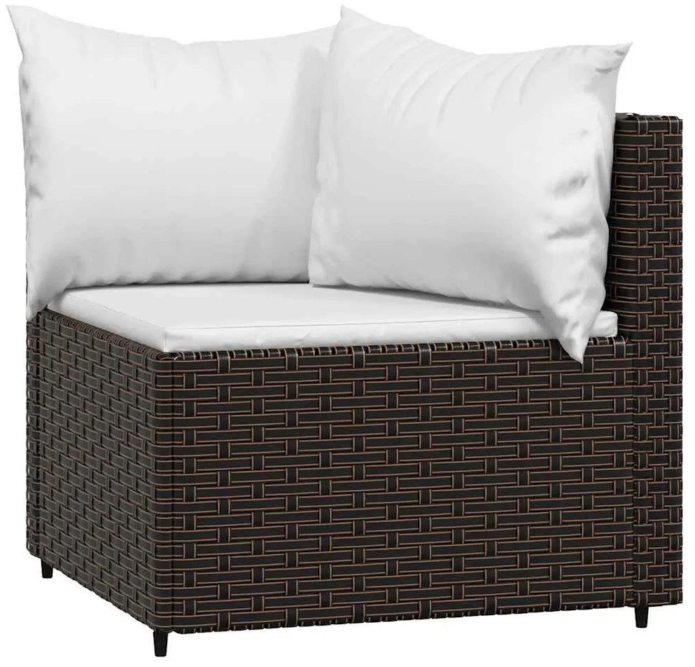 2 db barna polyrattan kerti sarokkanapé párnákkal