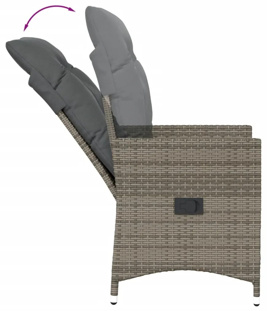3 részes szürke polyrattan bisztrógarnitúra párnákkal