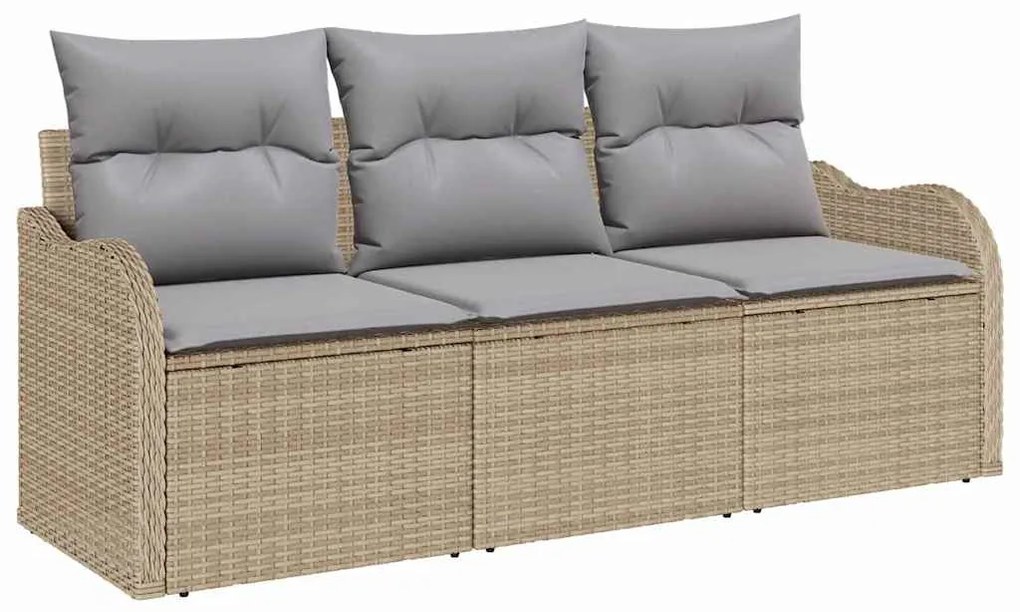 vidaXL Kerti Kanapé Szett párnával 3 pcs Bézs polirattan