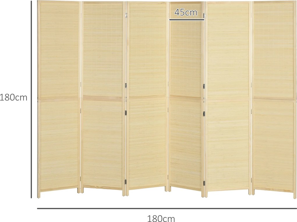HOMCOM Bambusz Beltéri Szobaelválasztó 6 Panel 270 x 180 cm Összecsukható Elválasztó - Természetes | Aosom