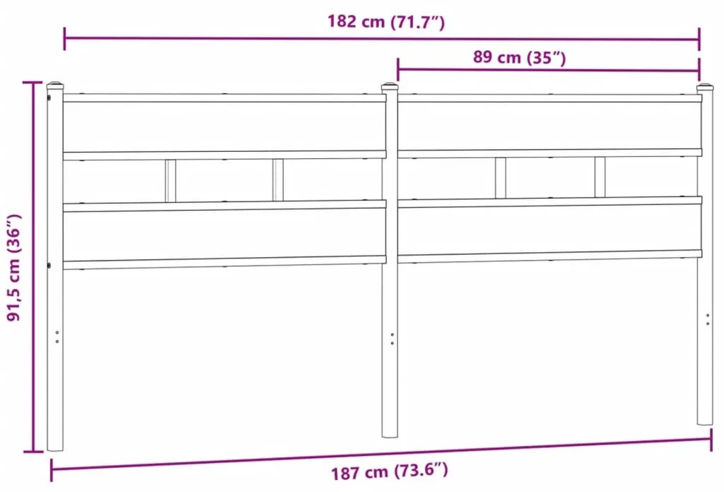füstös tölgy színű szerelt fa és vas fejtámla 180 cm
