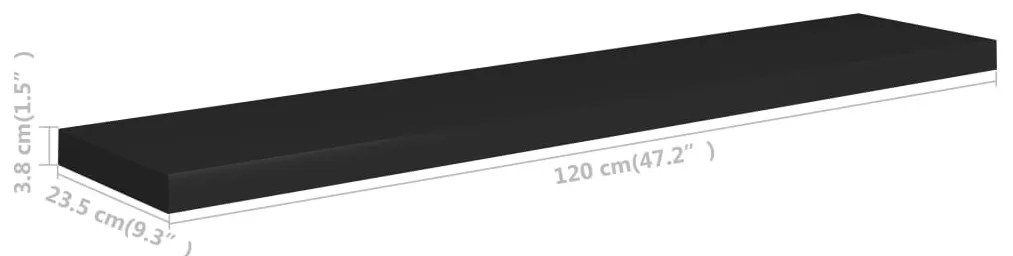 4 db fekete MDF lebegő fali polc 120 x 23,5 x 3,8 cm