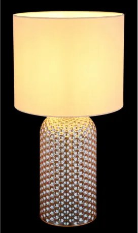 Globo 21735CH Asztali lámpa, üveg pezsgő színű, textil pezsgő színű, kábel PVC fehér, billenőkapcsoló a kábelen, ø: 265mm, M: 500mm, kábel hossza 1300mm, 1x E27 60W 230V izzó nélkül