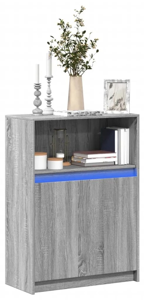 szürke sonoma szerelt fa tálalószekrény LED-del 72x34x100 cm