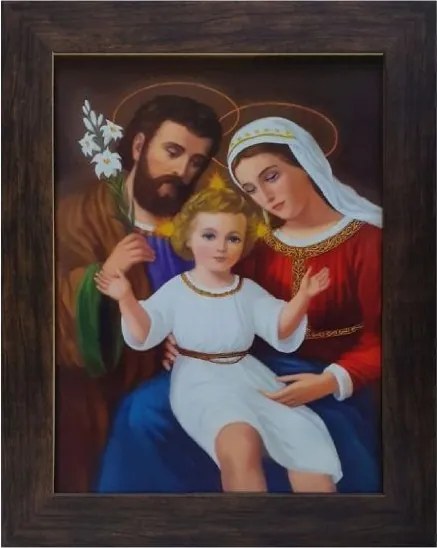 Vászonkép 20x25cm Szent Család keret lapos barna