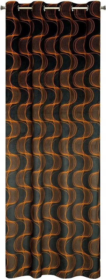 Kész függöny 140X250 fekete bársonyból, vörös karika mintával