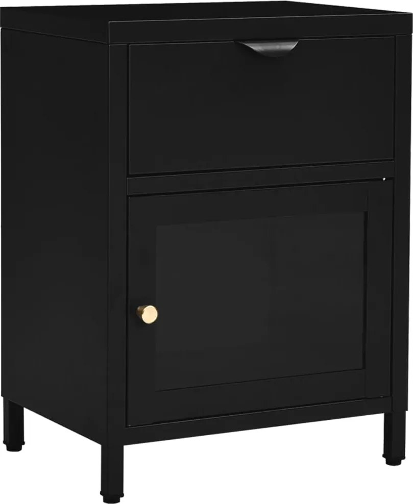 vidaXL fekete acél és üveg éjjeliszekrény 40 x 30 x 54,5 cm