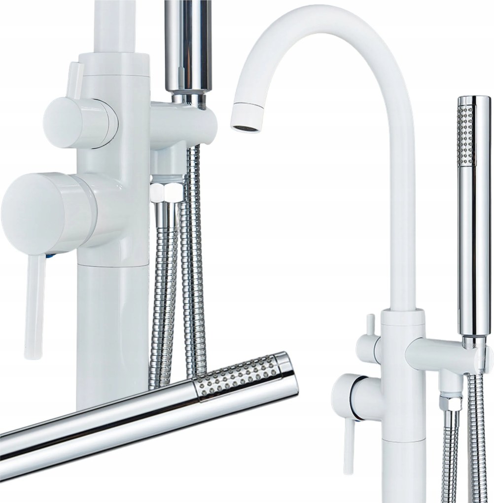 Kádtöltő Csaptelep Fehér Szabadon álló Padló Mozgatható Egylyukú Sárgaréz