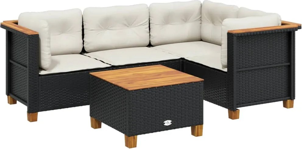 vidaXL 5 részes fekete polyrattan kerti kanapészett párnákkal