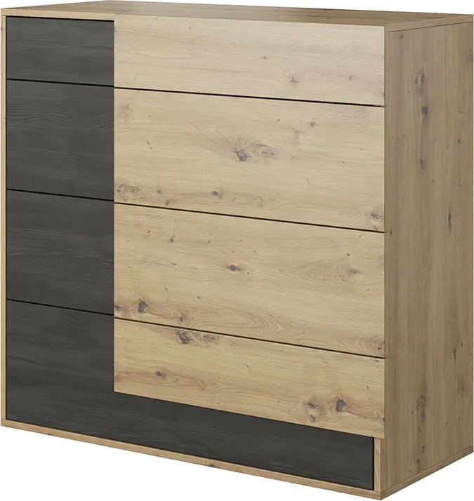 Komód 4S, artisan tölgy/fekete norvég fenyő, BAFRA