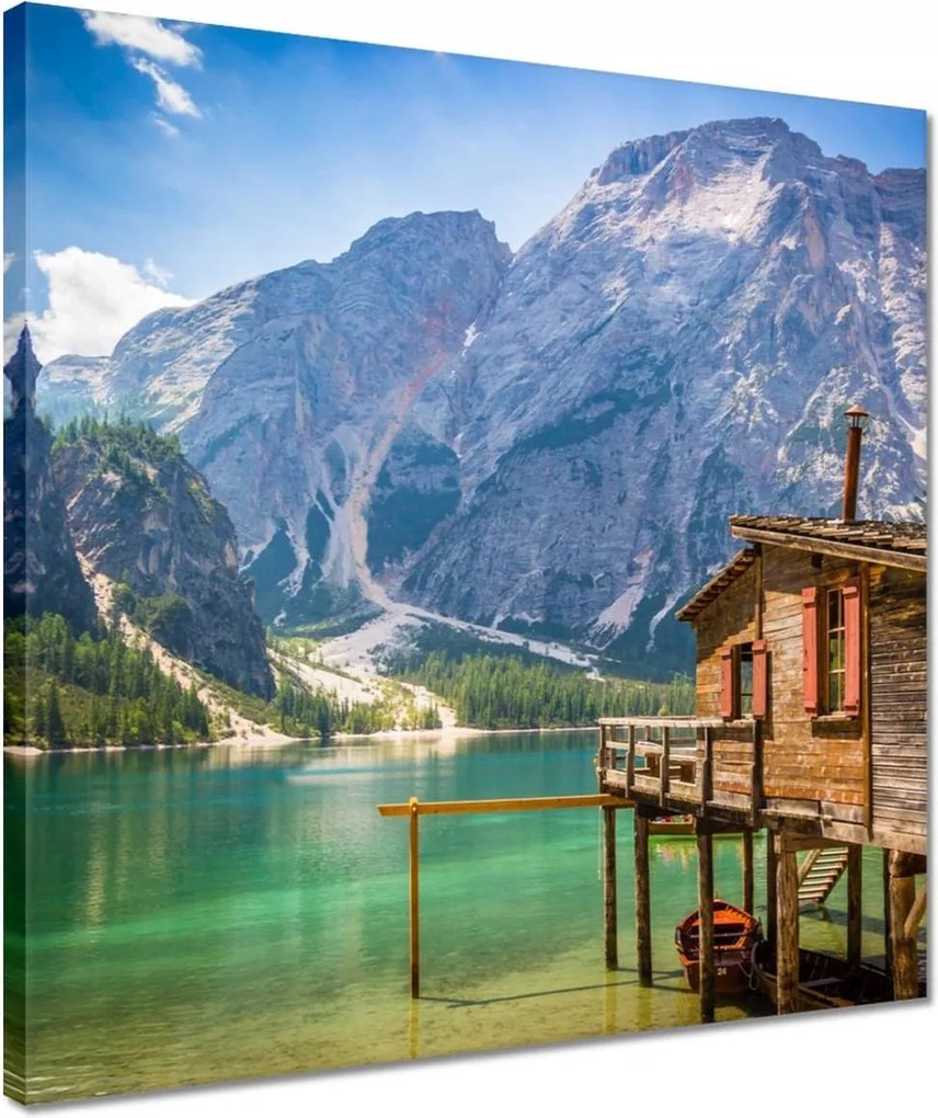 Vászonkép 40x40 Fa házikó a hegyekben