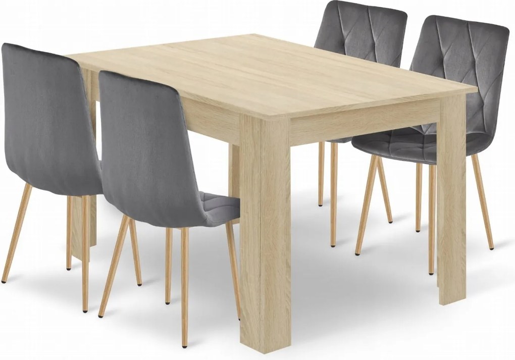 Asztal szett Np 120x80 Sonoma tölgy 4 db szék Libra szürke