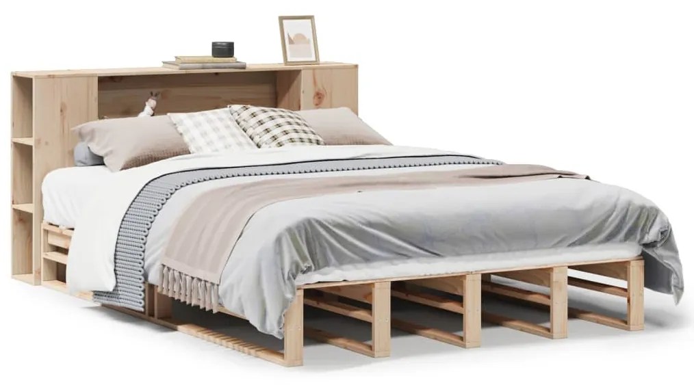 vidaXL tömör fa könyvespolcos ágy matrac nélkül 120 x 190 cm
