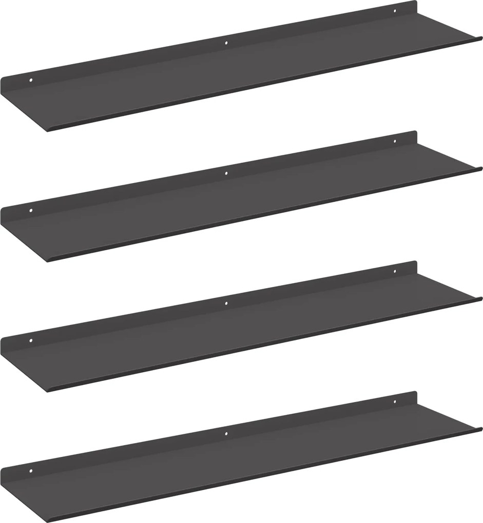 vidaXL Lebegő polc Falra szerelhető 4 pcs Fekete 80 x 18 x 2,5 cm Acél