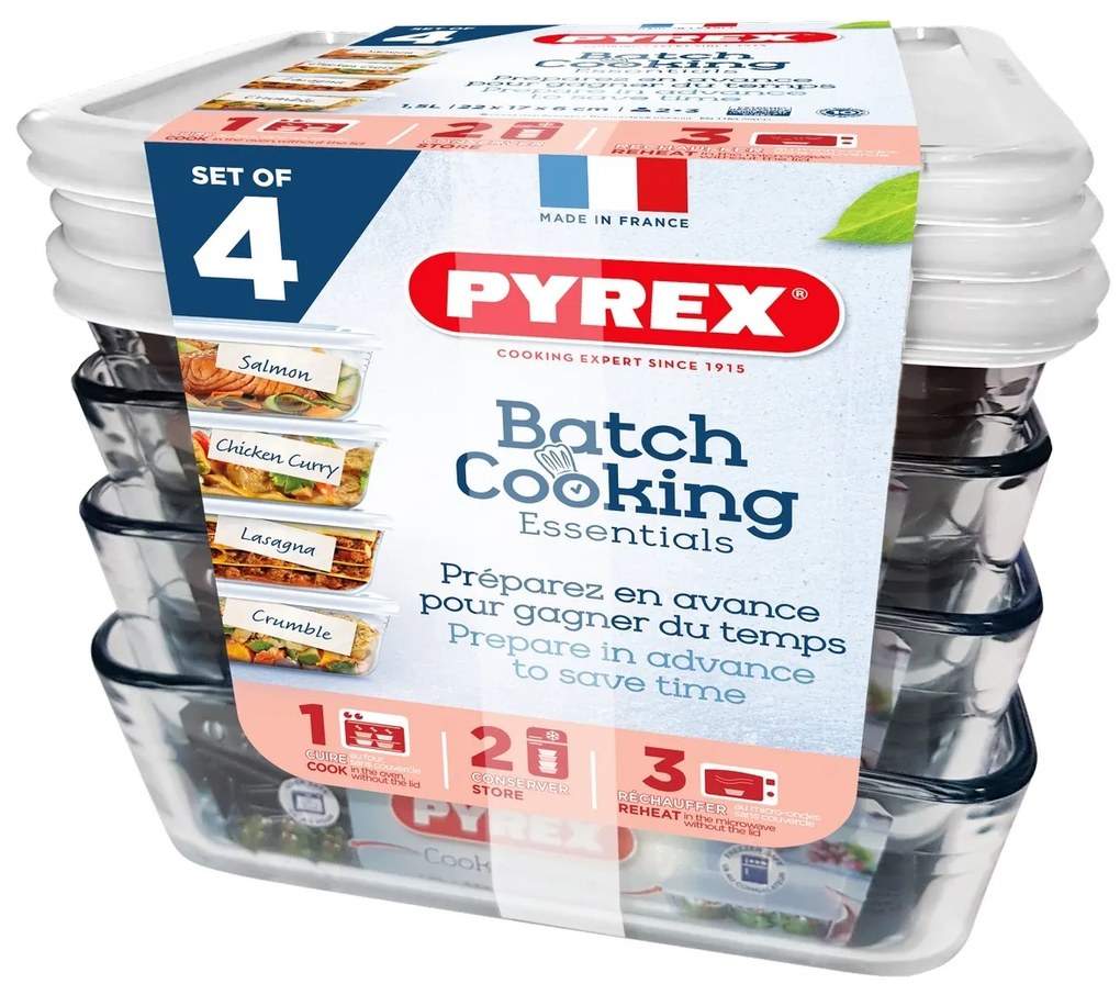 Pyrex 4 db-os üvegedény szett, 1,5 l