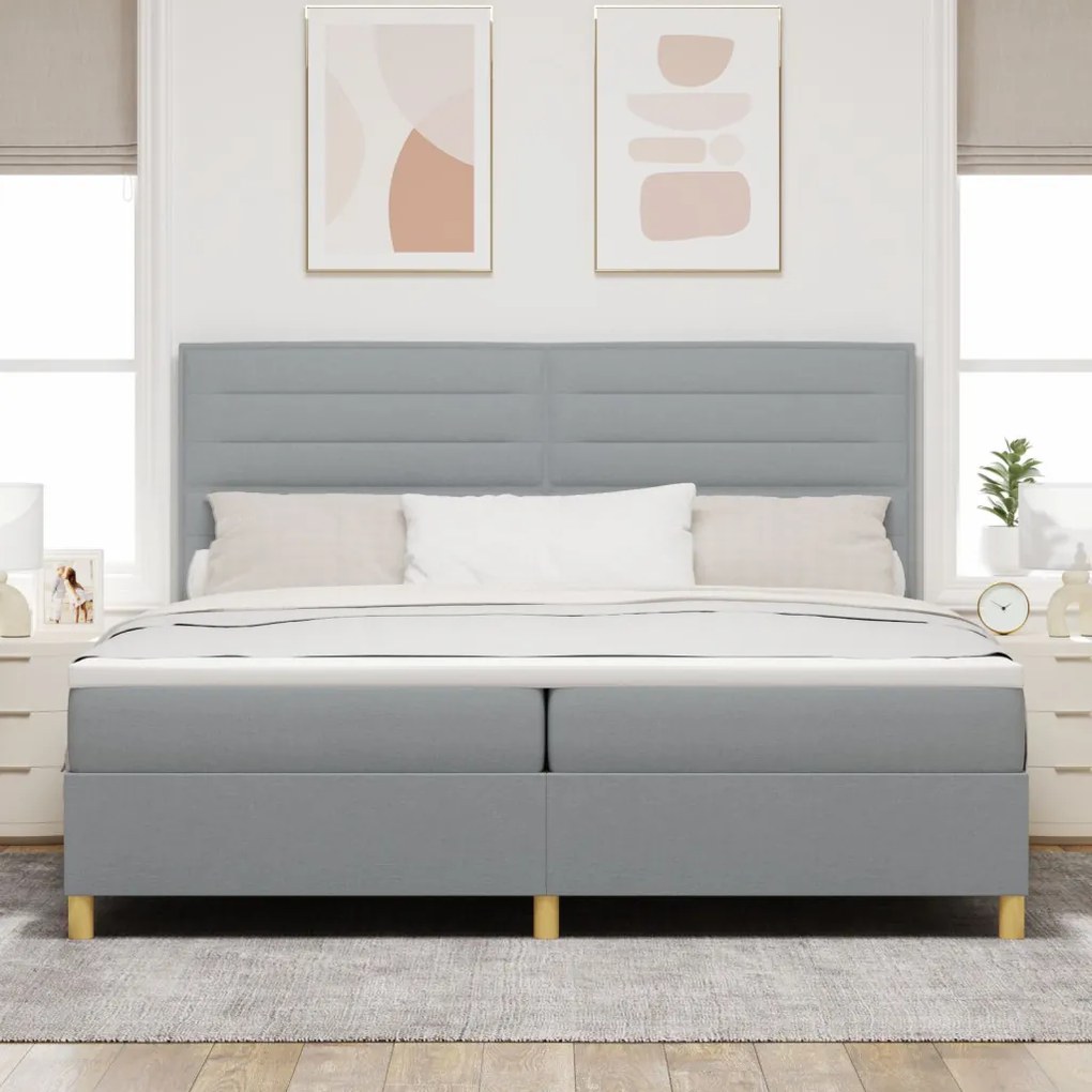 Boxspring Ágy Matrac Világosszürke 200x200 cm Szövet