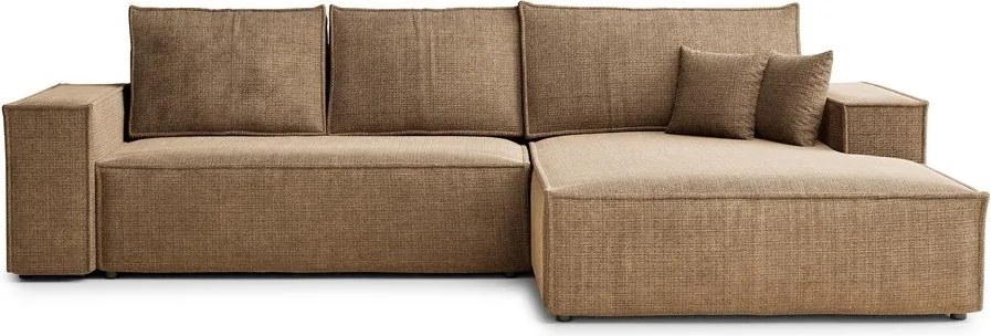 Világosbarna zsenília kinyitható-tárolóhelyes sarokkanapé (jobb oldali-heverő résszel) Maze – Maison de Rêve