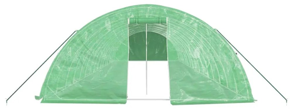zöld acélvázas melegház 80 m² 16 x 5 x 2,3 m