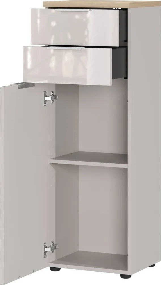 Krémszínű fényes magas-keskeny fürdőszoba szekrény 39x112 cm Tavira – Germania