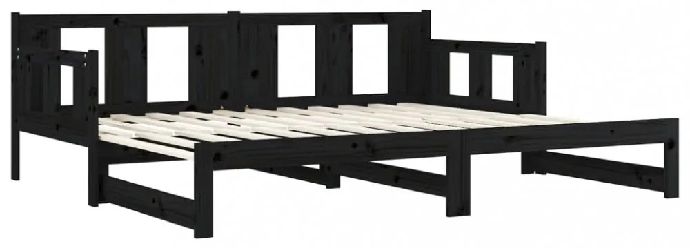 fekete tömör fenyőfa kihúzható kanapéágy 2 x (80 x 200) cm
