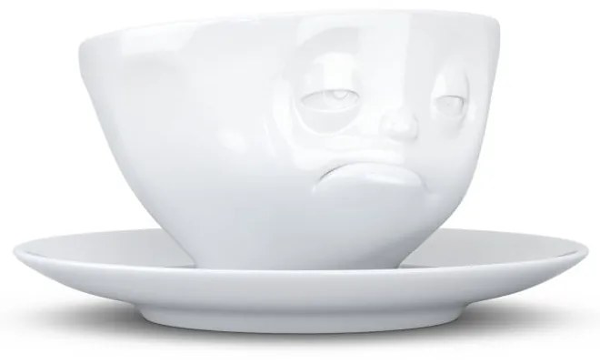 Fehér 'unatkozó' porcelán csésze és alátét - 58products