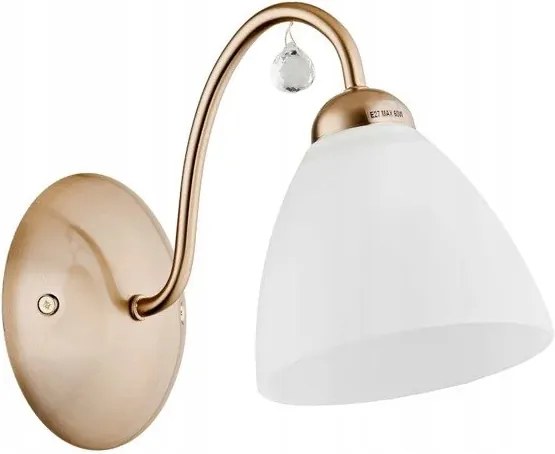 Arany fali lámpa fehér üvegbúrával hálószobába az Alfa ágy fölé