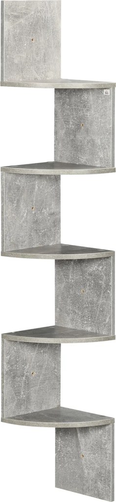 HOMCOM Cikk-cakk Formájú Fali Sarok Tároló Polc 20L x 20W x 126H cm 5 Szintes Fa Szürke | Aosom