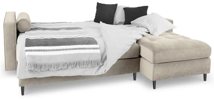 Santo bézs kinyitható bársony sarokkanapé, jobb oldali - Milo Casa