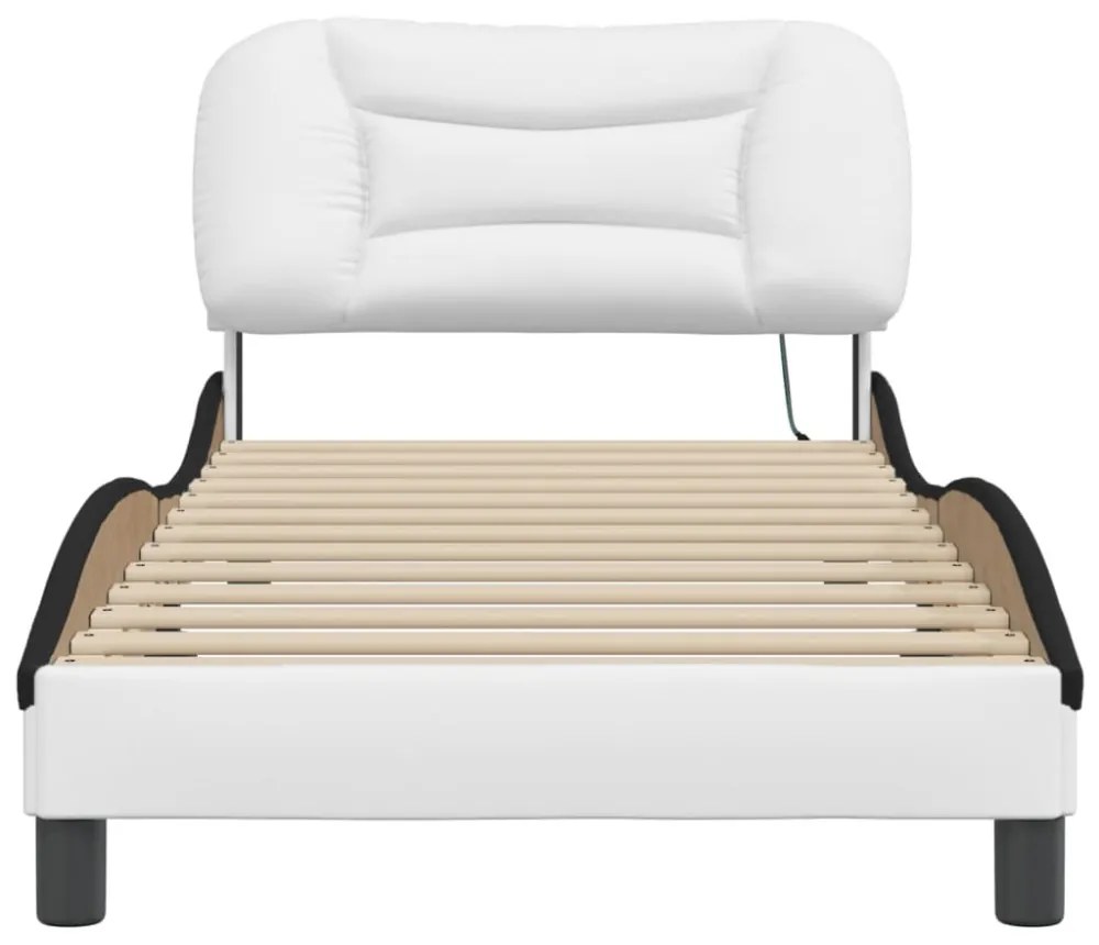 fehér és fekete műbőr ágykeret LED-világítással 90 x 200 cm