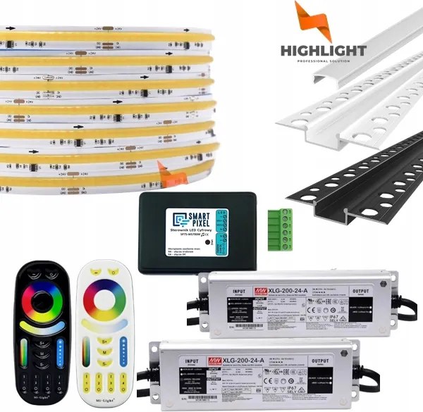 30m Homlokzati szett Led szalag digitális Cob Cct 11W 24V IP65+Profil W/b