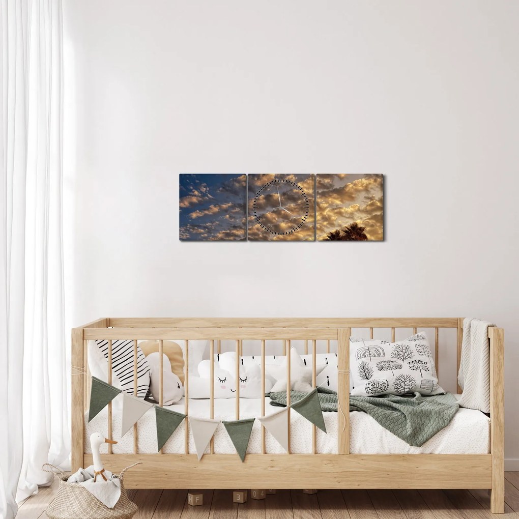 Kép - Pálmafák a felhők között (órával) (90x30 cm)