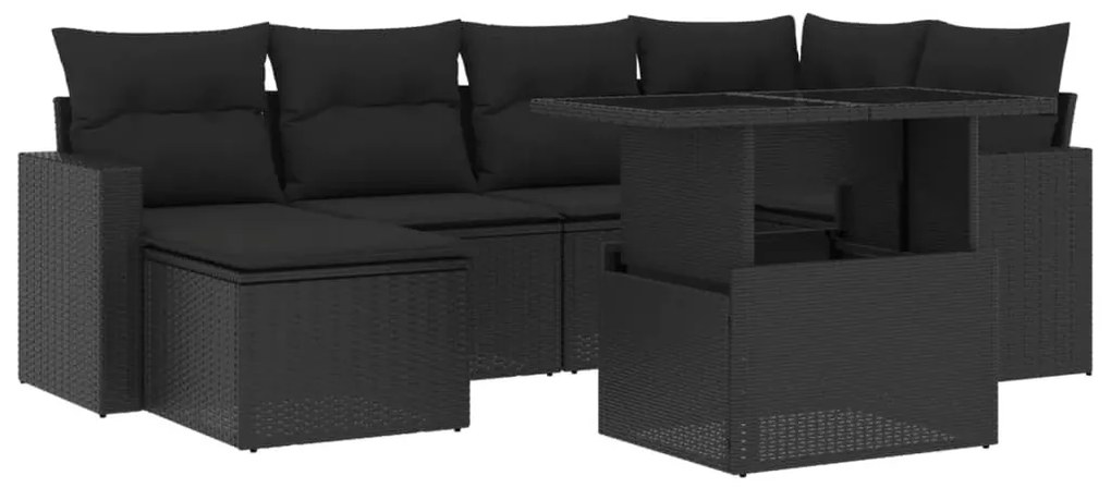 7 részes fekete polyrattan kerti ülőgarnitúra párnával