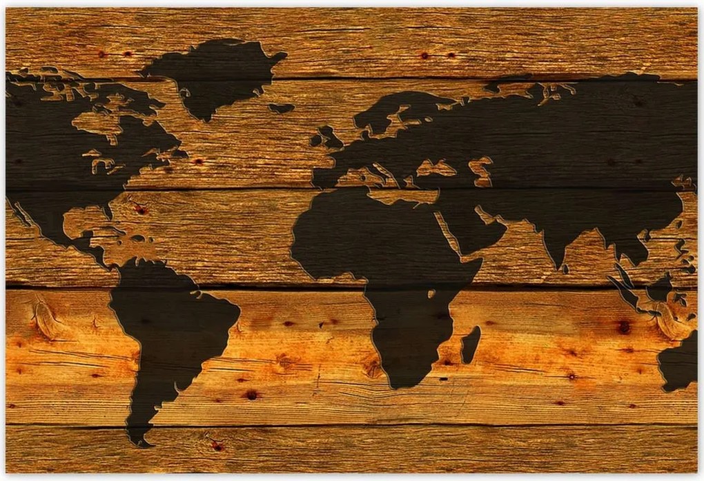 Poszterek 155x105 Világtérkép deszkákon