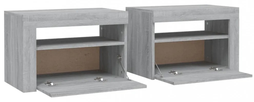 2 db szürke sonoma színű éjjeliszekrény LED-ekkel 60x35x40 cm