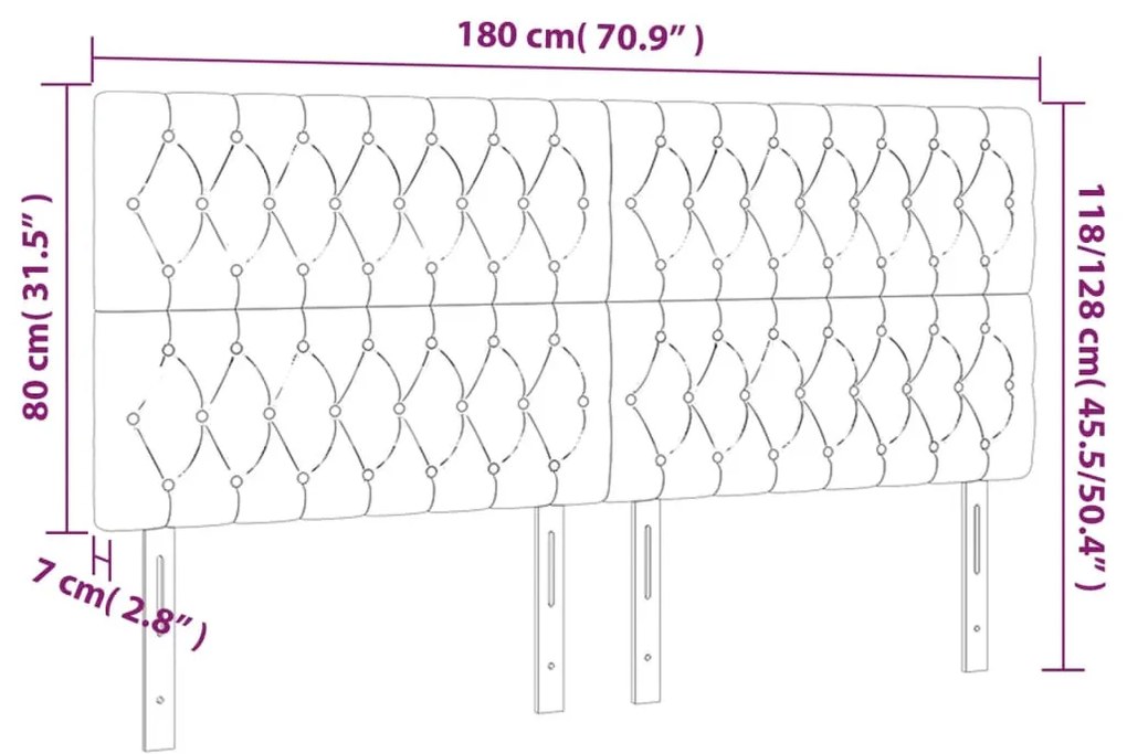 tópszínű szövet LED-es fejtámla 180x7x118/128 cm