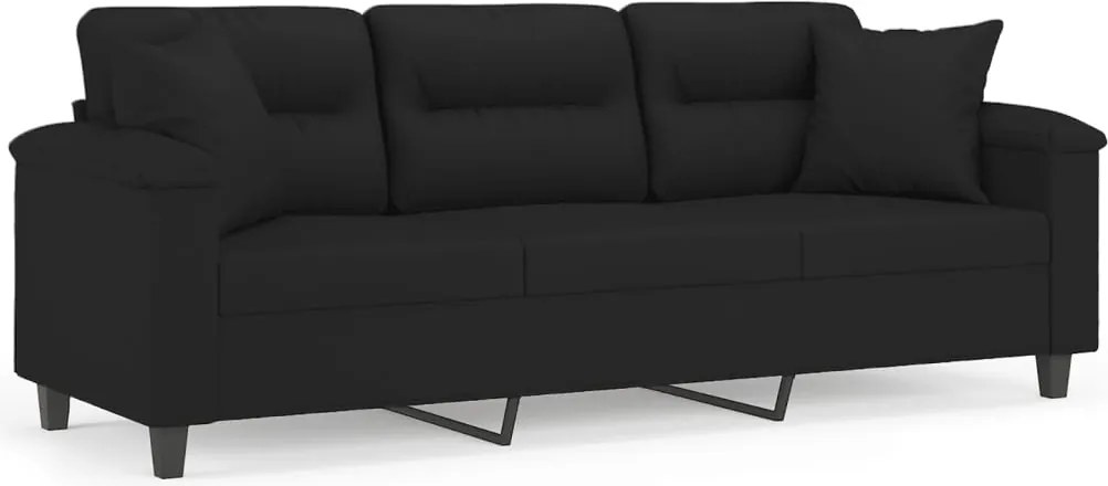 vidaXL 3 személyes fekete mikroszálas szövetkanapé párnákkal 180 cm