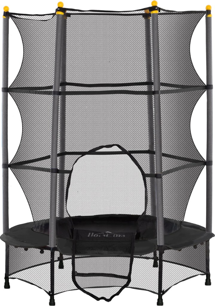 HOMCOM gyermek trambulin Ø140 cm, biztonsági hálóval, szélső védőszóval, kerti trambulin 3-10 éves gyerekeknek, max 50 kg terhelhetőséggel, fekete | A