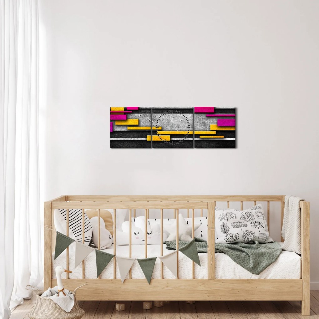 Egy kép a színes absztrakció fekete alapon (órával) (90x30 cm)