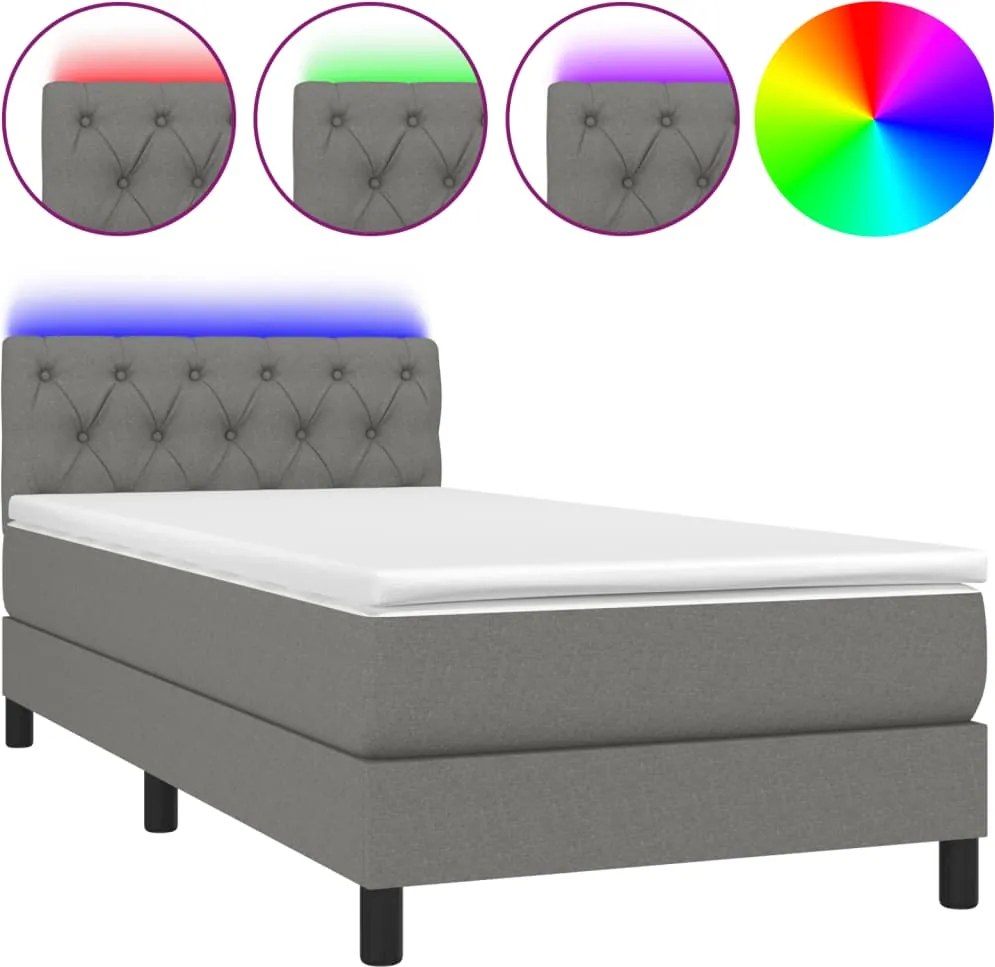 vidaXL sötétszürke szövet rugós és LED-es ágy matraccal 80 x 200 cm