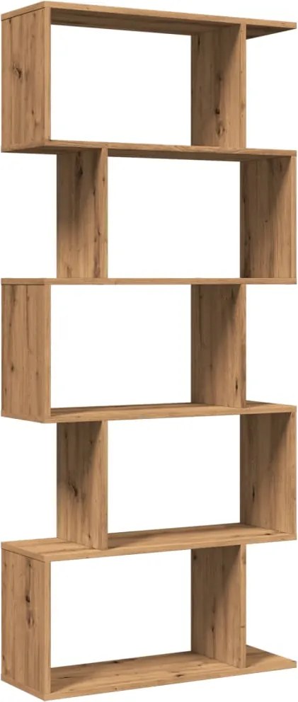 vidaXL 5 szintes kézműves tölgy fa elválasztó könyvespolc 70x24x161 cm