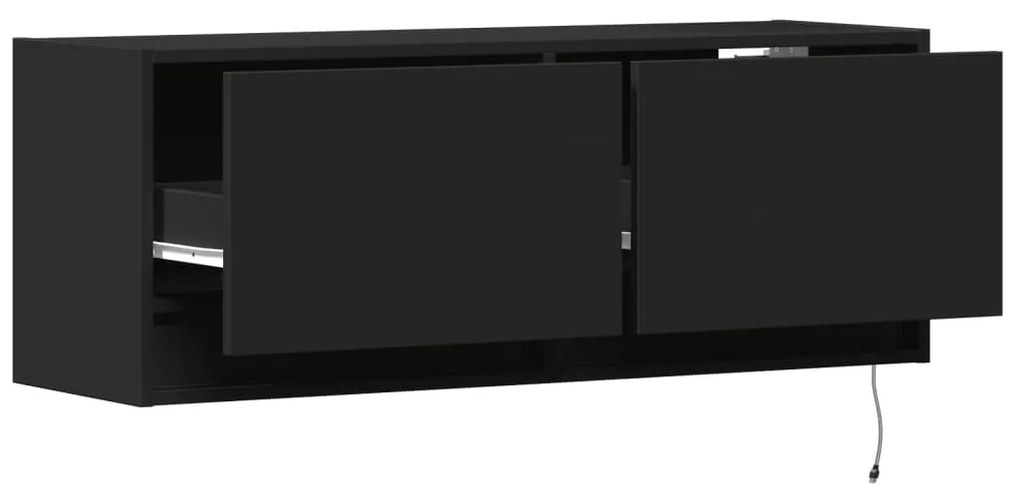 fekete fali TV-szekrény LED-világítással 100x31x35 cm