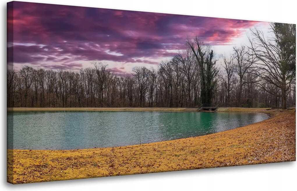 Vászonkép Lila ég tó fák Ősz 80x40 cm