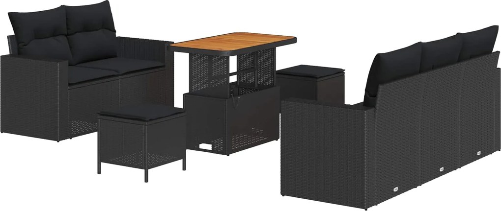 vidaXL Kerti Kanapé Szett párnával 8 pcs Fekete polirattan