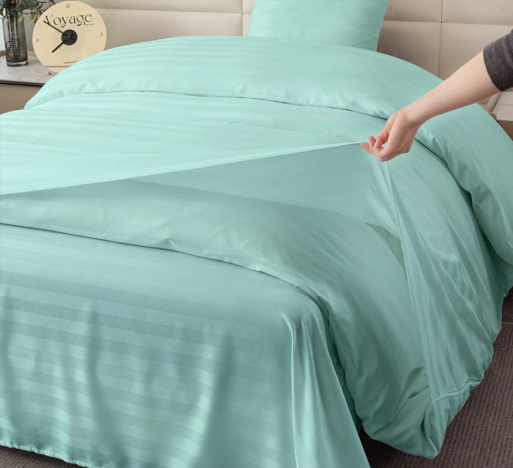 JASMINE mikroszálas szállodai ágyneműhuzat, mentol – 2 cm-es csíkos, szállodai zsebes Ágyneműhuzat mérete: 70 x 90 cm | 140 x 200 cm