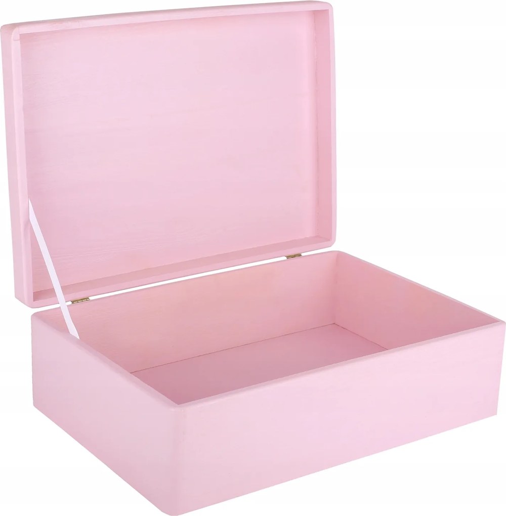 Rózsaszín fa doboz fedővel, dekoratív játékokhoz, ajándéknak, 40x30x14 cm